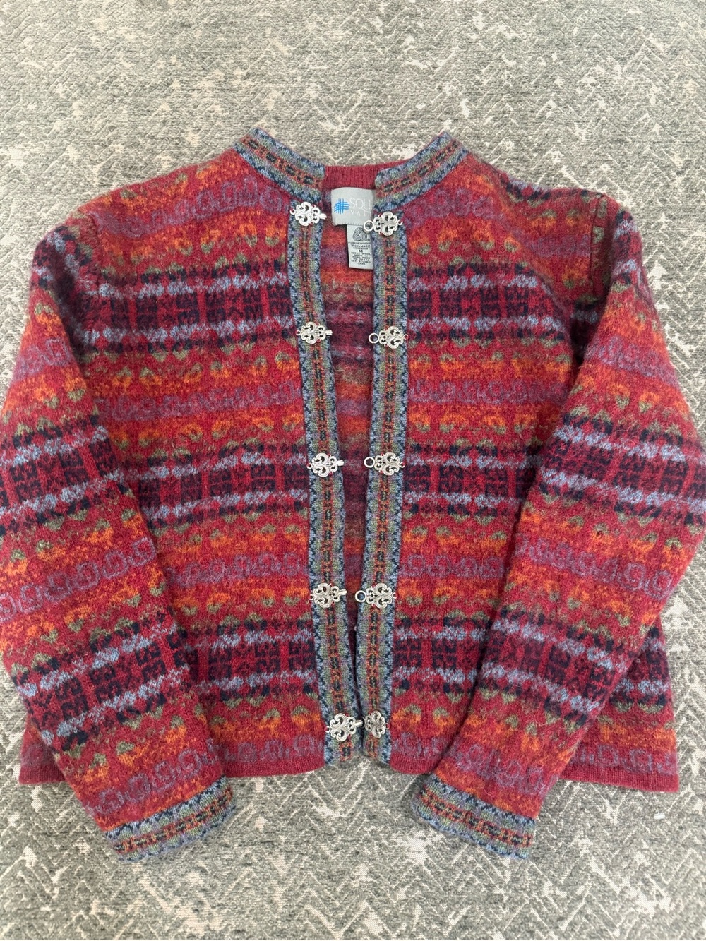 Vintage Squaw Valley 100% Wool Fair Isle Cardigan Metal Clasps Medium
